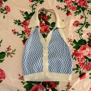 Cider Blue and White Zig Zag Halter Crop Top